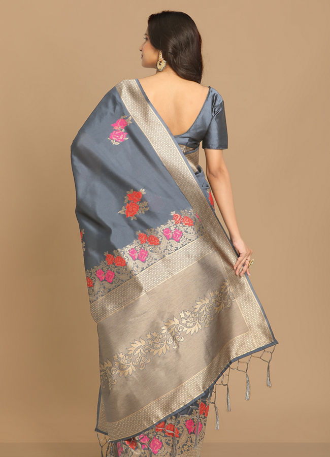 alt message - Mohey Women Graceful Grey Weaved Saree image number 3